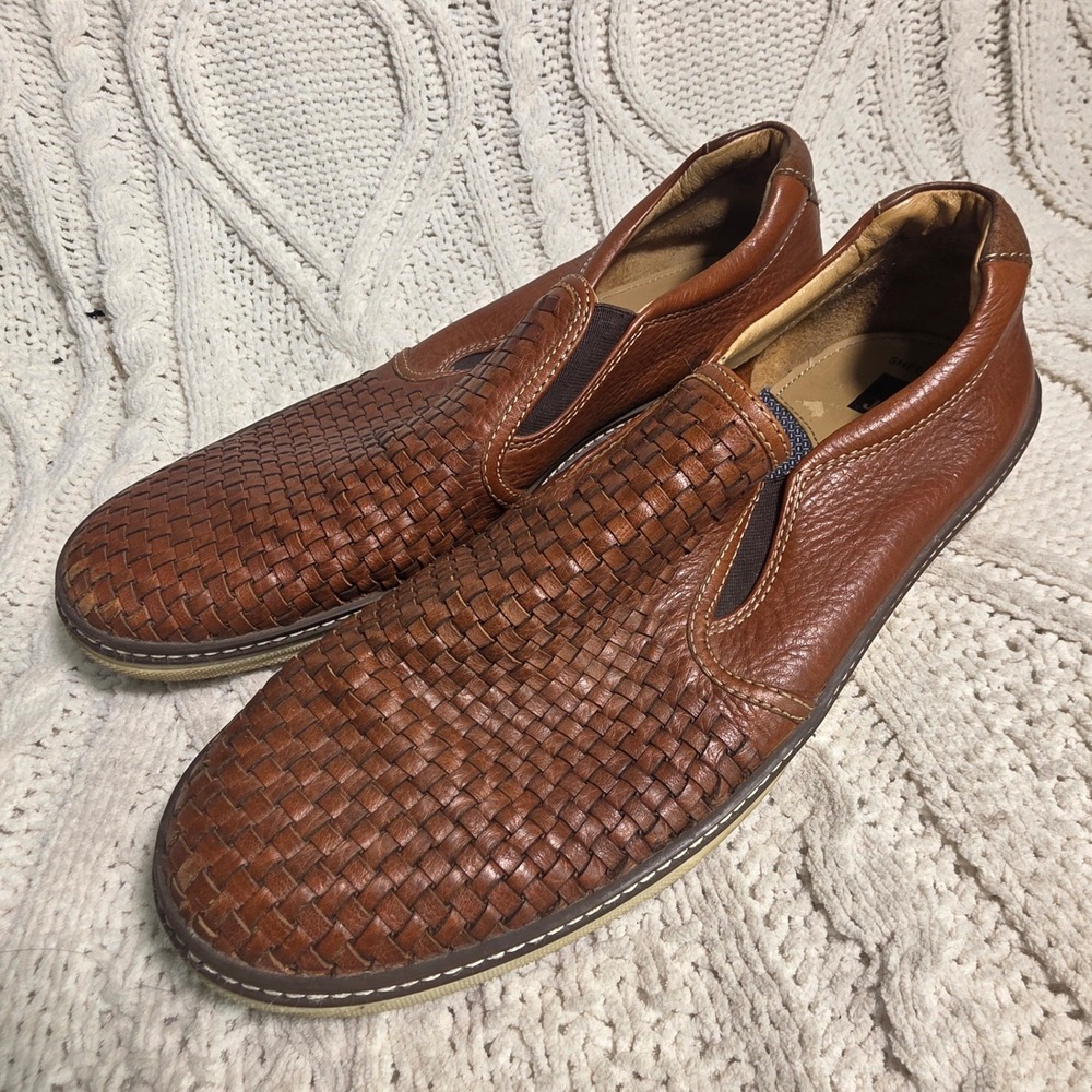 Johnston & Murphy Shoes Sheepskin‎ Brown Woven Basketweave Leather Mens 13M